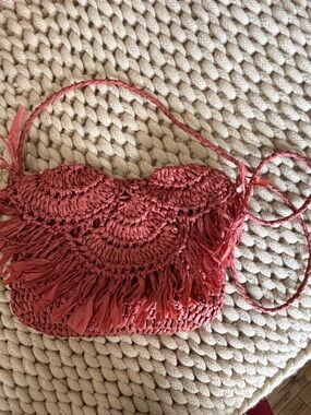 Handwoven Fringe Crossbody Bag in Rust Red